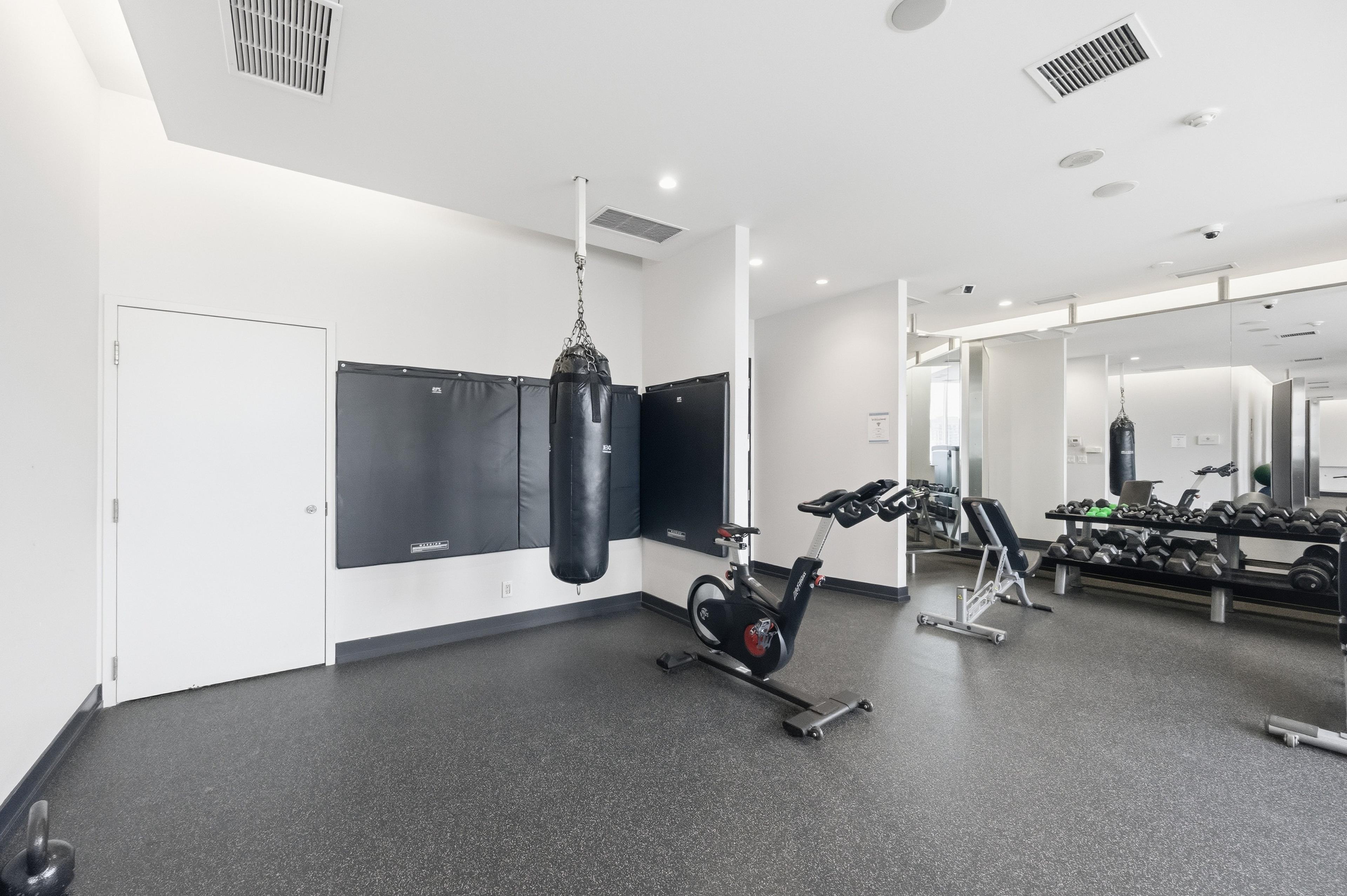 Gym with heavy bag and spin bike