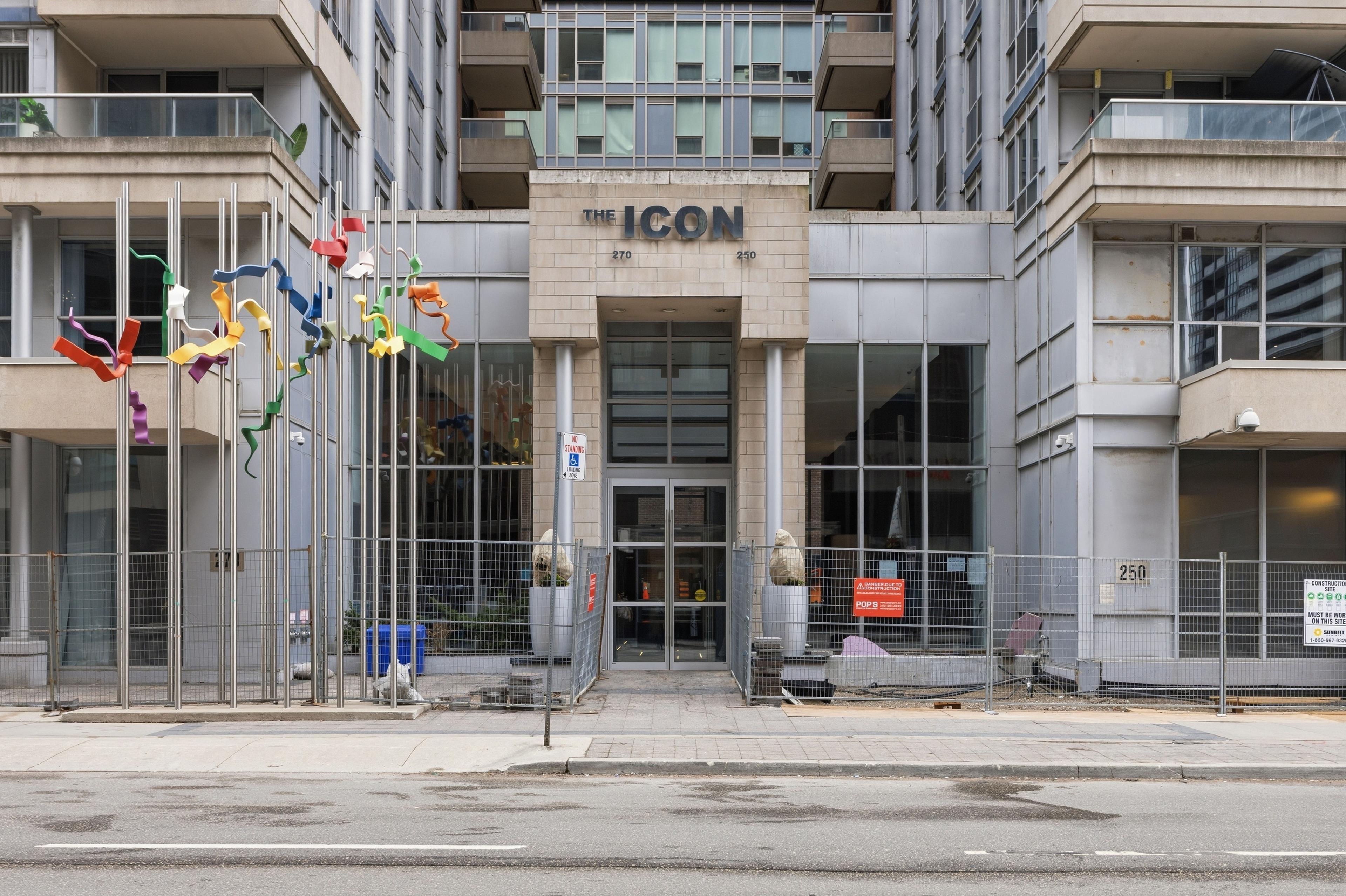 The Icon entrance with art installation