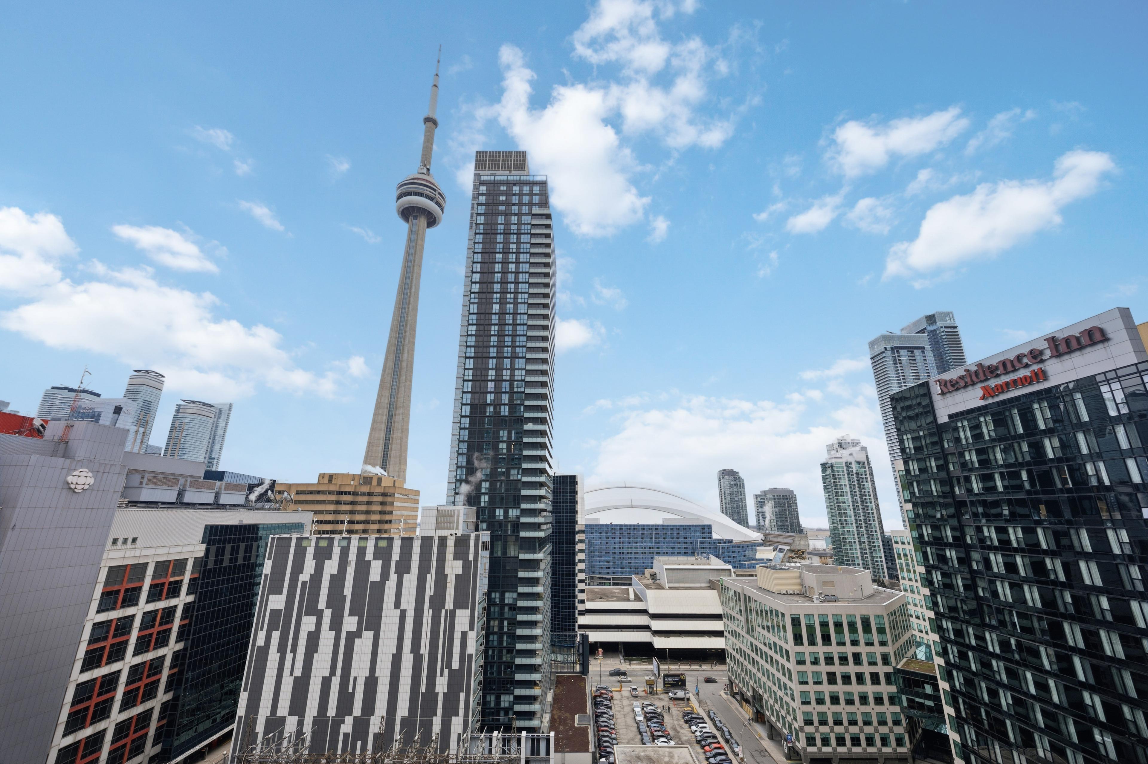 South-facing view of CN Tower and Rogers Centre skyline